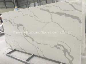 Artificial Stone Polished/Honed Black/White/Beige Calacatta White Water Quartz for Interiors/Indoor Kitchen/Bathroom Countertops/Vanity