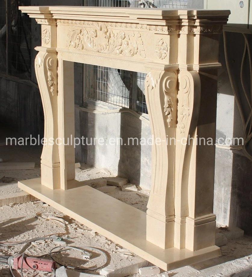 Decorative Indoor Used Beige Marble Fireplace Mantel for Home (SYMF-316)