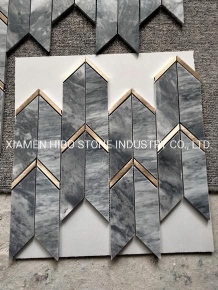 Bardiglio Nuvolato Grey Marble Mosaics with Metal Arrow Design for Home Decor Wall/Backsplash Polished Tile