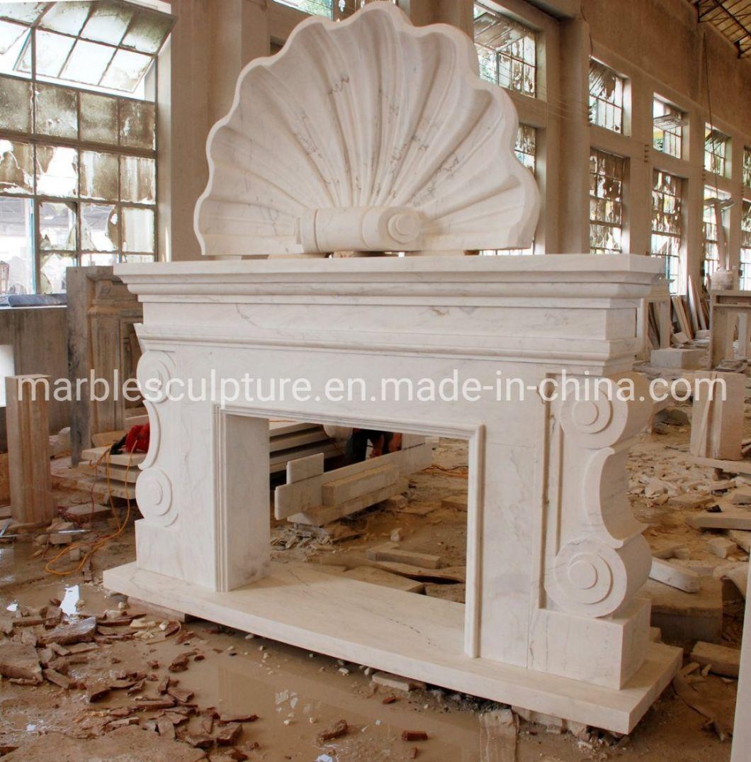 Ocean Theme White Marble Fireplace Indoor Decoration (SYMF-218)