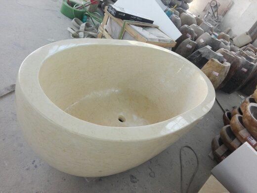 Well Polished Natural Stone Soaking Bathtub Golden Line Cream Marble