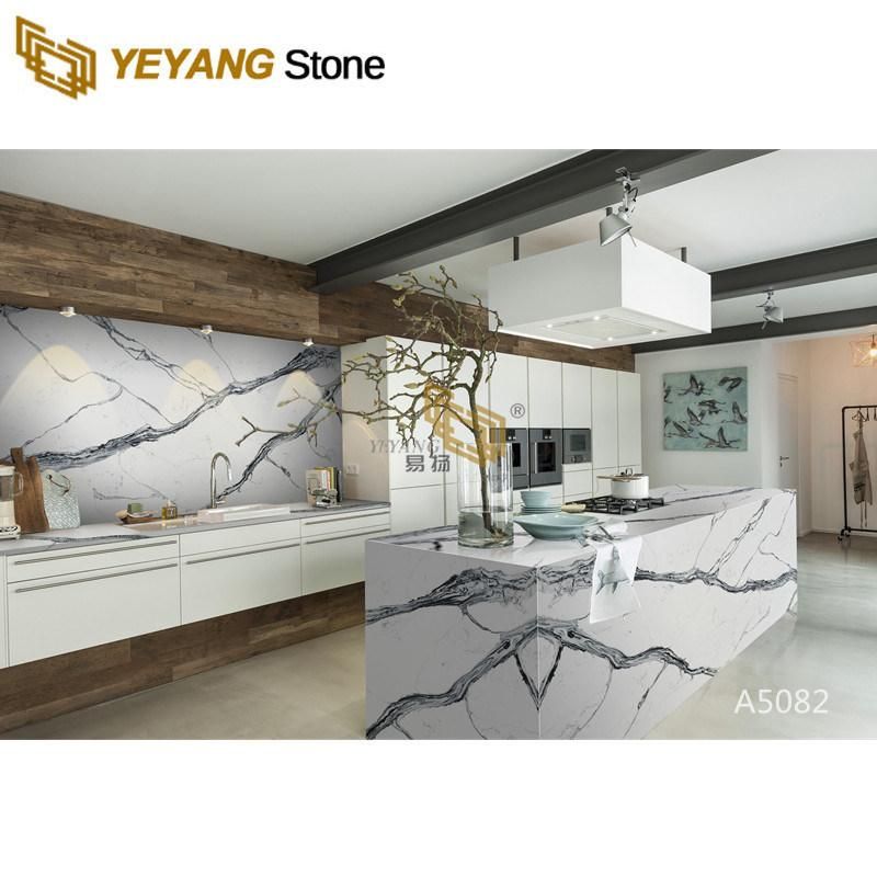 Artificial Engineered Quartz Popular Calacatta White Quartz for Kitchen/Island/Backsplash/Wall/Countertops