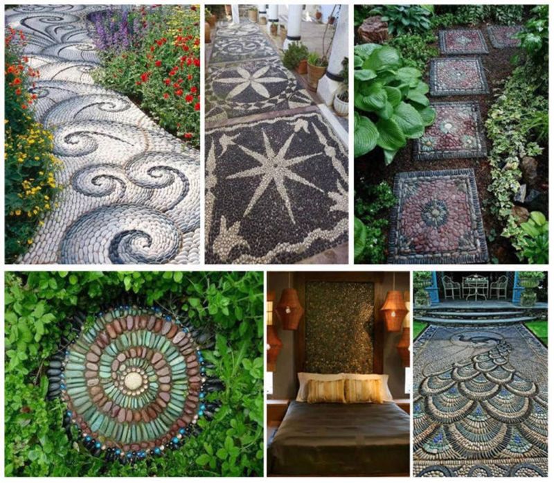 Garden Path and Bathroom Floor Decorative Sliced Pebble Stone Tile on Mesh