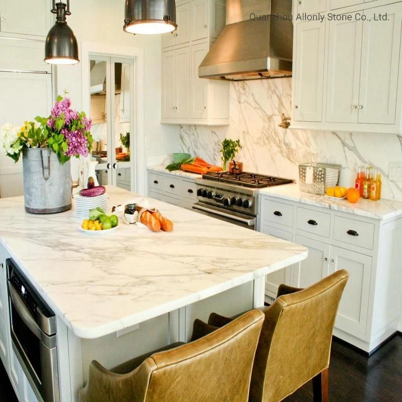Wholesale Customized Kitchen Waterfall Island Calacatta White Countertop
