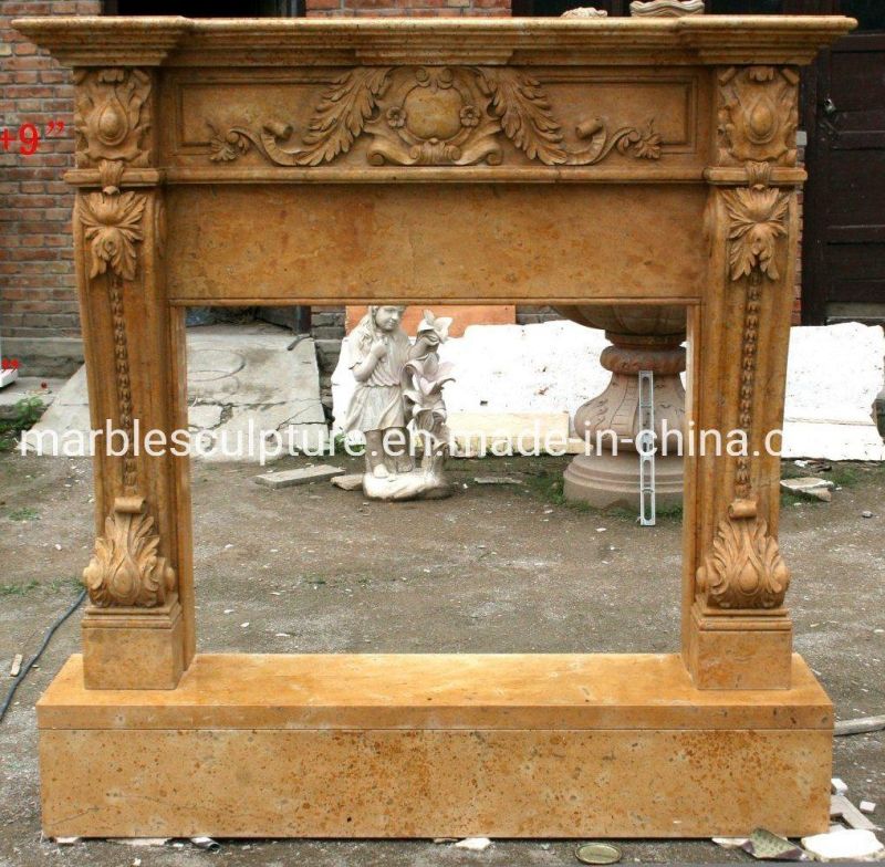 Beautiful Classic Design Sculpture Mantel Beige/Yellow Marble Fireplace (SYMF-091)