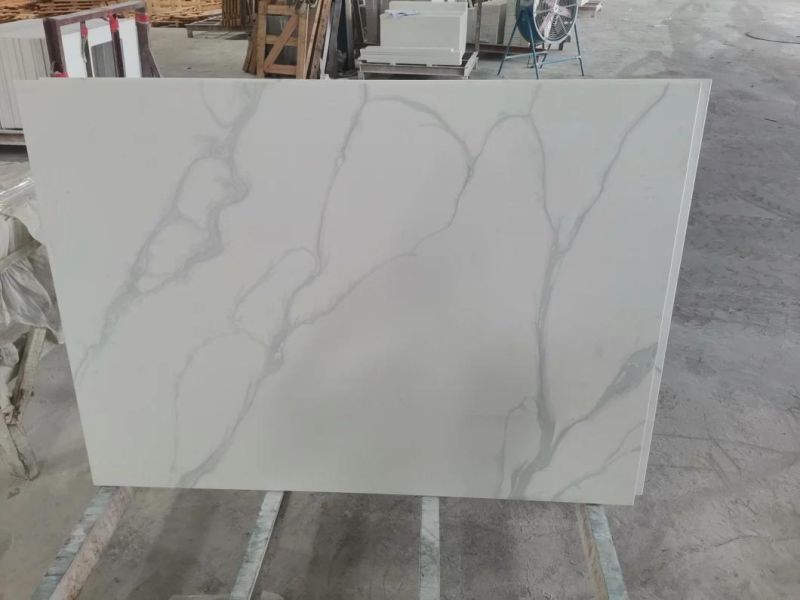 Cheap Calacatta White Artificial Quartz Stone Good for Countertop Kitchen Island
