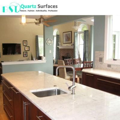 White Misty Carrera Artificial Quartz Dining Table Top