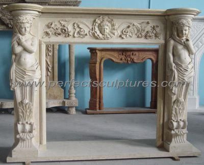 Hand Carved Child Statue Marble Fireplace Mantel for Indoor (QY-LS579)