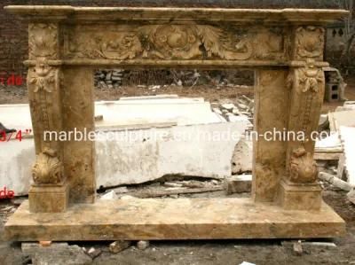 Home Decoration Beige Marble Stone Sculpture Fireplace (SYMF-015)