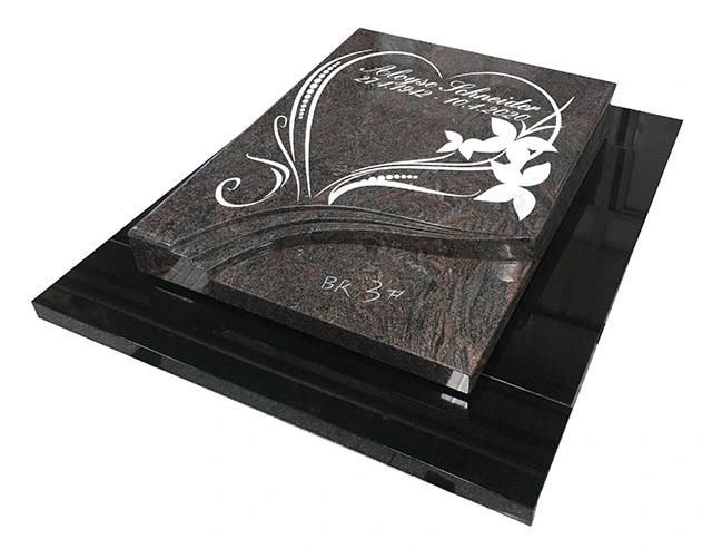 French Style Flat Tombstone with Engraving Heart Flower Images