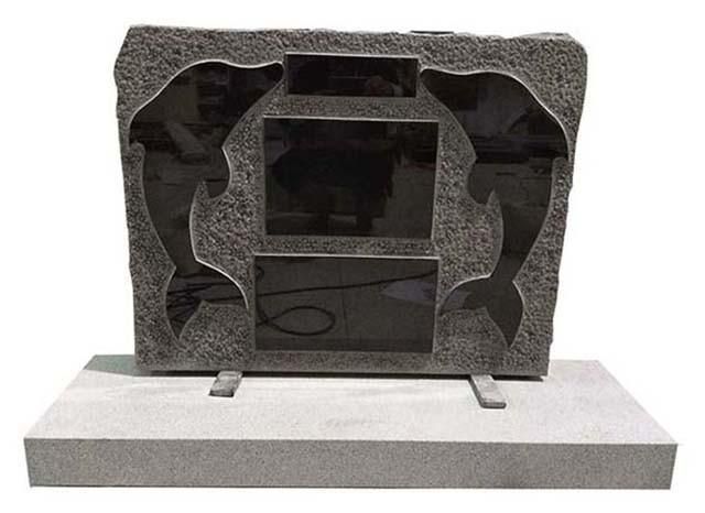 Indian Black Granite Double Dolphin Pattern Cemetery Monument
