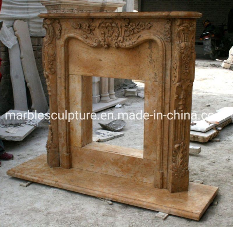 Decorative Antique Travertine Yellow Marble Stone Fireplace (SYMF-117)