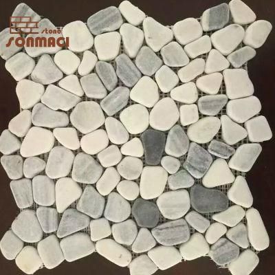 Flat Natural River Stone Sliced Pebble Mosaic Design