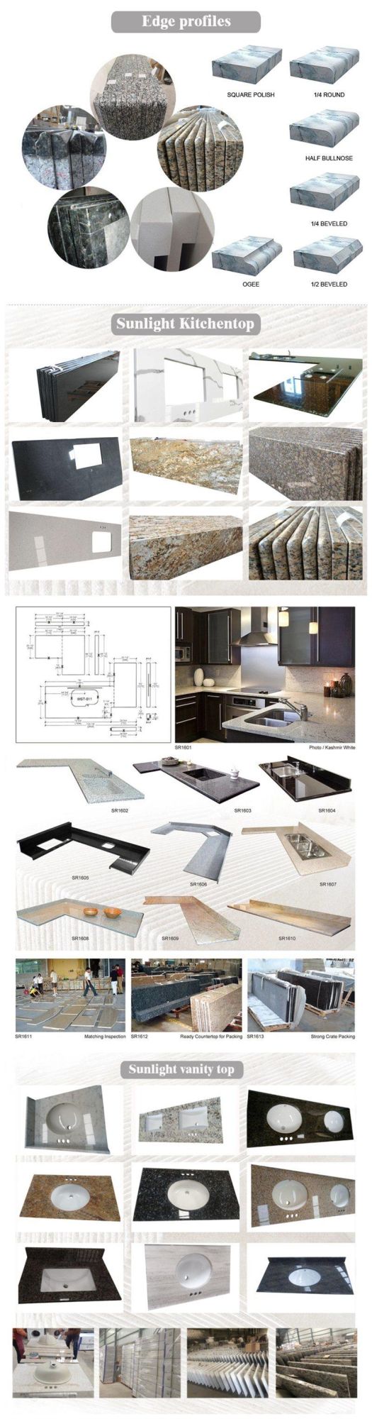 Cheap High Quality Customize White/Black/Grey/Beige/Yellow/Blue Granite/Marble/Quartz Stone Kitchen Bathroom Eased/Laminate/Bullnose Vanity Island Countertops