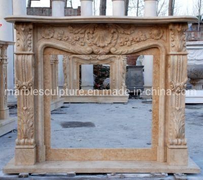 Classic Beige Stone Sculpture Mantel Marble Fireplace (SYMF-226)