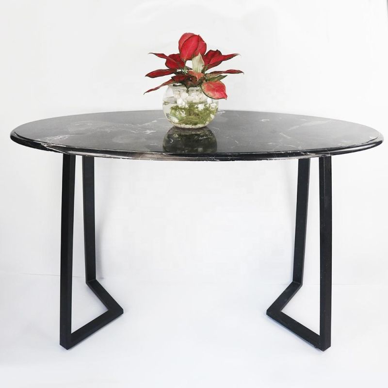 Modern Silver Dragon Black Marble with Stainless Steel Frame Oval Dining Table