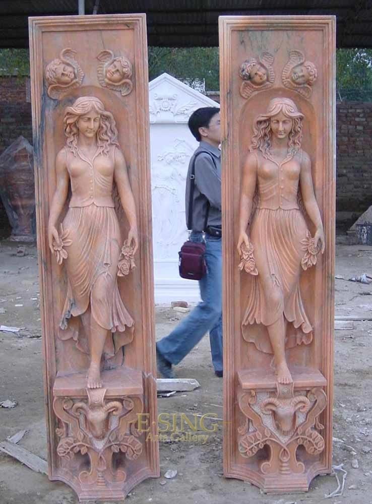 Sunset Red Marble High Quality Hand Work Statue Column