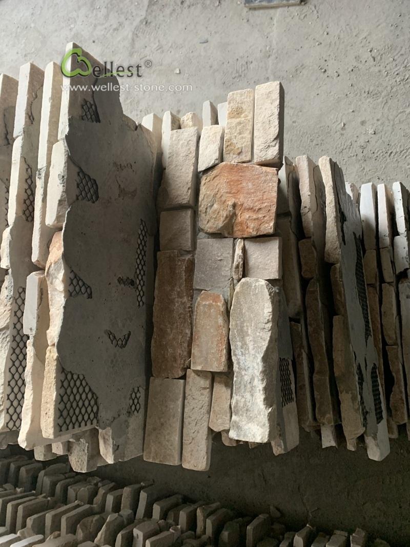 Stacked Stone Yellow Wood Slate Wall Ledge Stone Panel