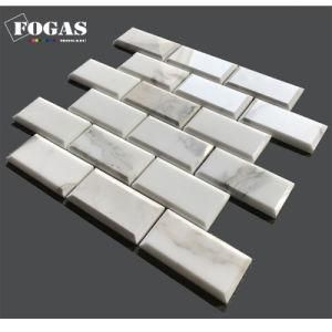 Marble Subway Tile Beveled Calacatta Oro Italian Stone Mesh Sheet Mosaic Kitchen Wall