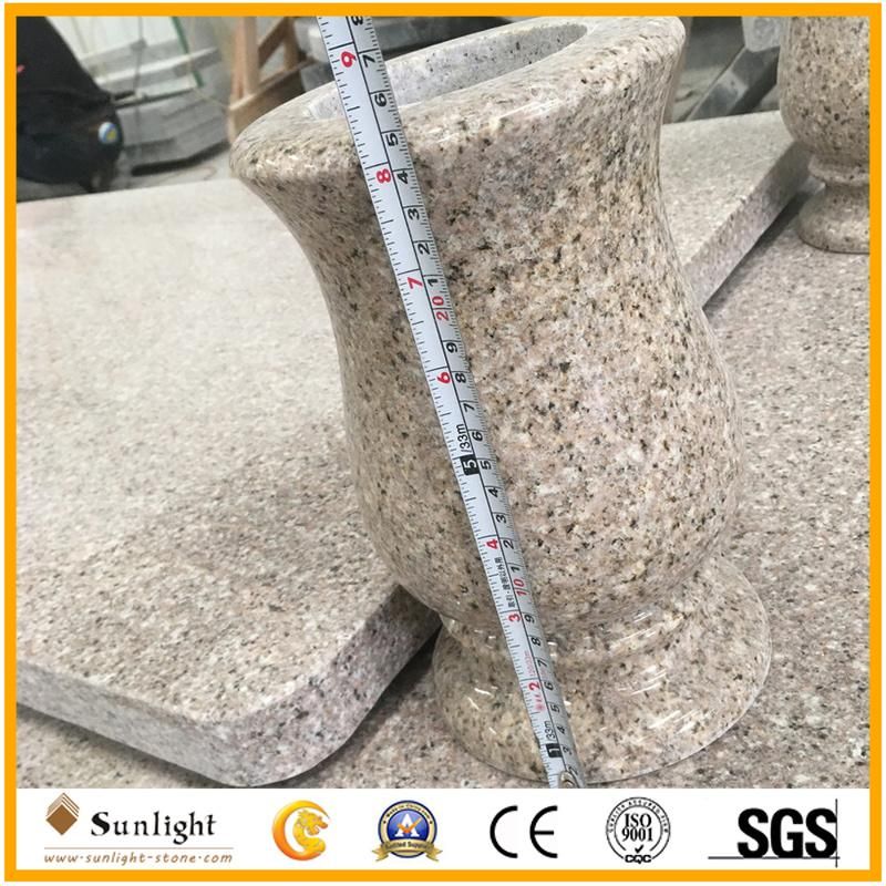 High Quality Beige Granite Tombstone Slab with Vase Carving Headstone