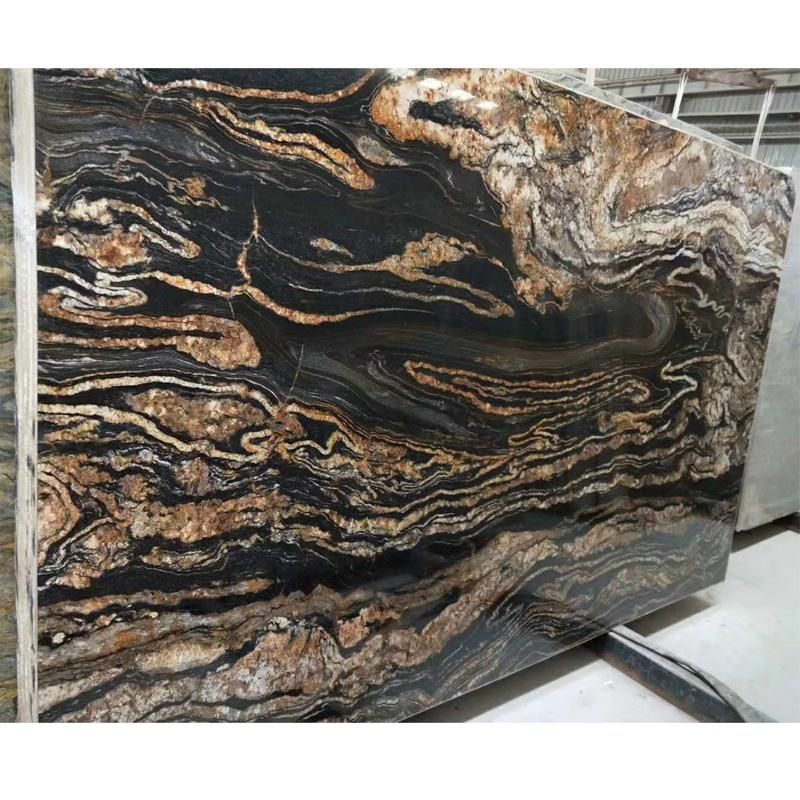 Brazil Black Matrix Granite Leathered Finish Slab