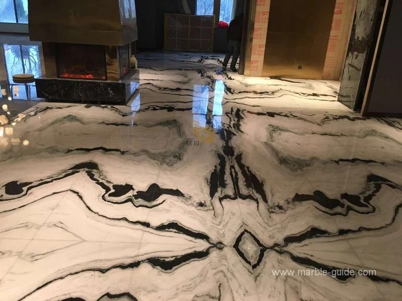 China Bookmatched Panda White Marble Tiles for Lobby/Wall/Flooring Design