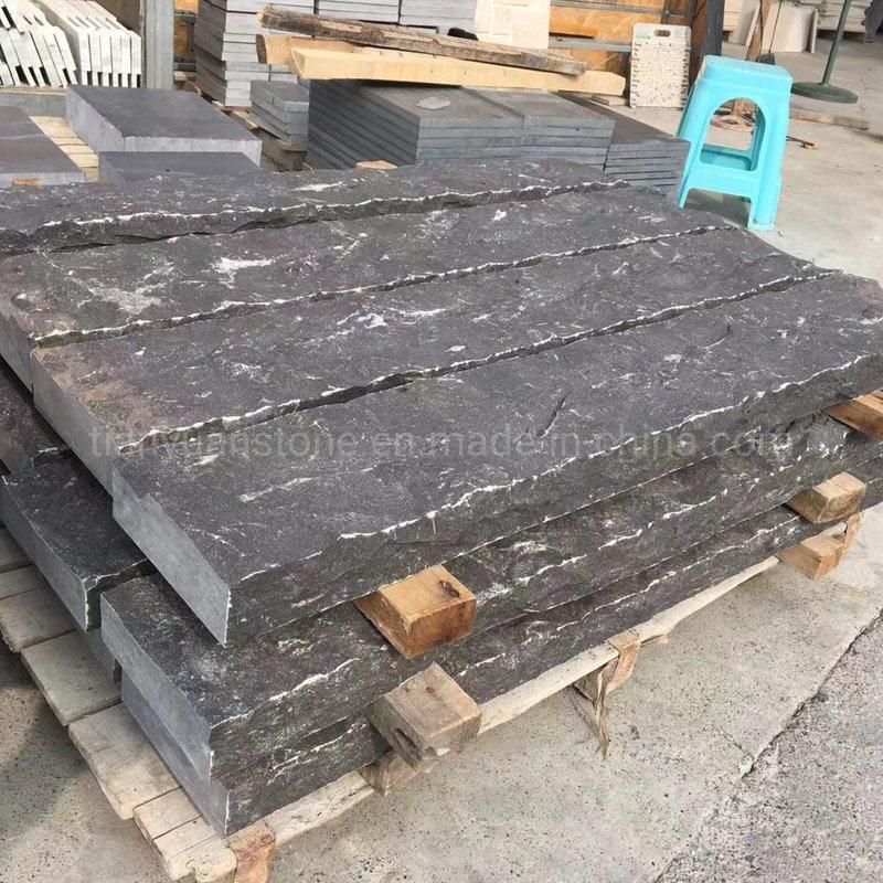 Natural Stone Sawn Cut Black Limestone Brick Stone and Corner for Wall