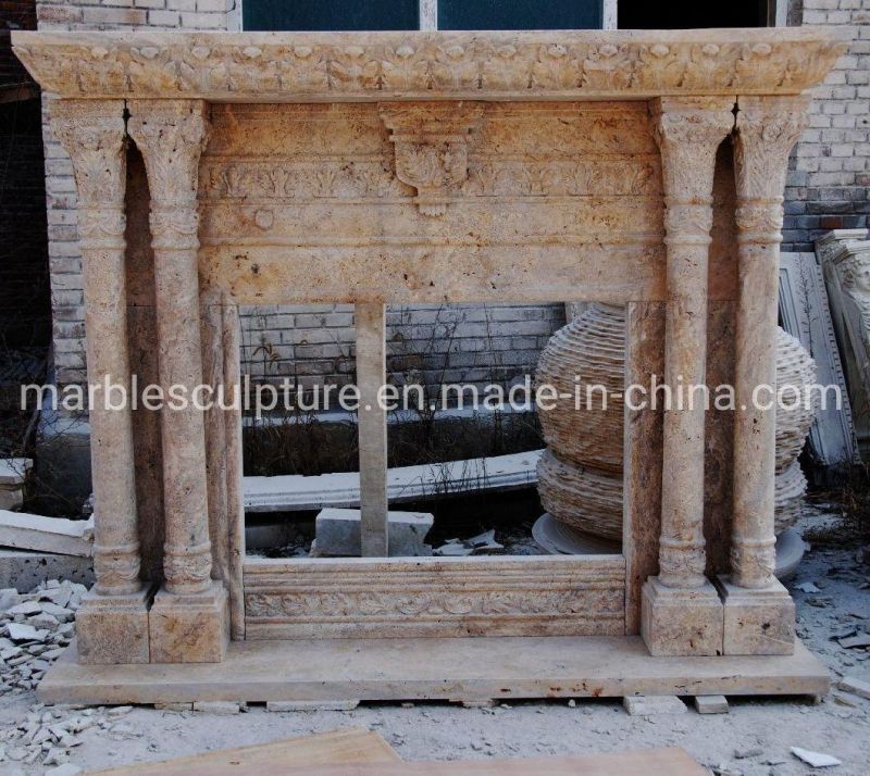 Antique Natural Stone Mantel Marble Fireplace with Column (SYMF-270)
