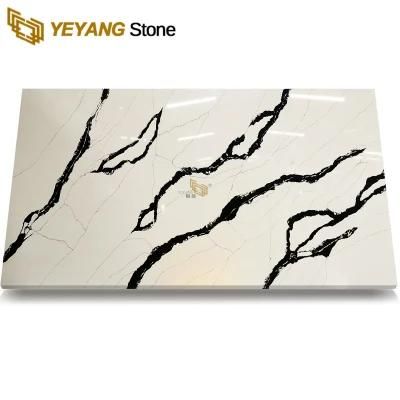 Artificial Engineered White/Black Veins Quartz Stone Slabs for Countertops
