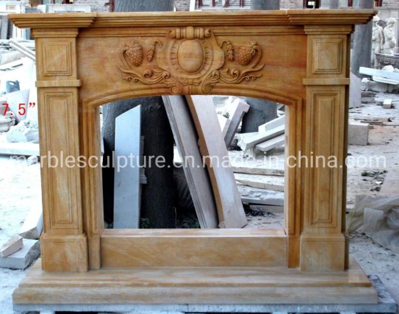 Home Decoration Indoor Beige Marble Stone Fireplace Mantel (SYMF-216)