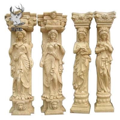 Decorative Travertine Marble Carved Figure Gate Column Statue