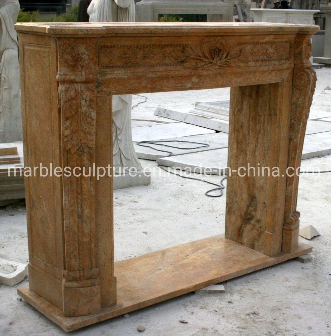 Antique Hand Carving Yellow Marble Fireplace Home Decoration (SYMF-256)