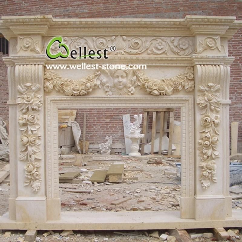 China Natural Stone White Marble Fireplace Hearth Mantel for Indoor House