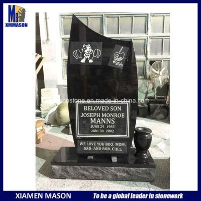 Abosolute Black Granite Upright Headtone with Nice Carving