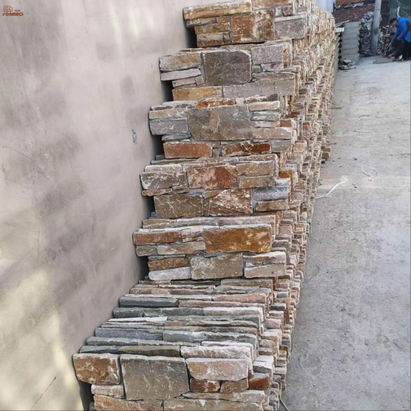 Natural Beige Slate Stack Stone Veneer on Cement Board for Wall Decoration