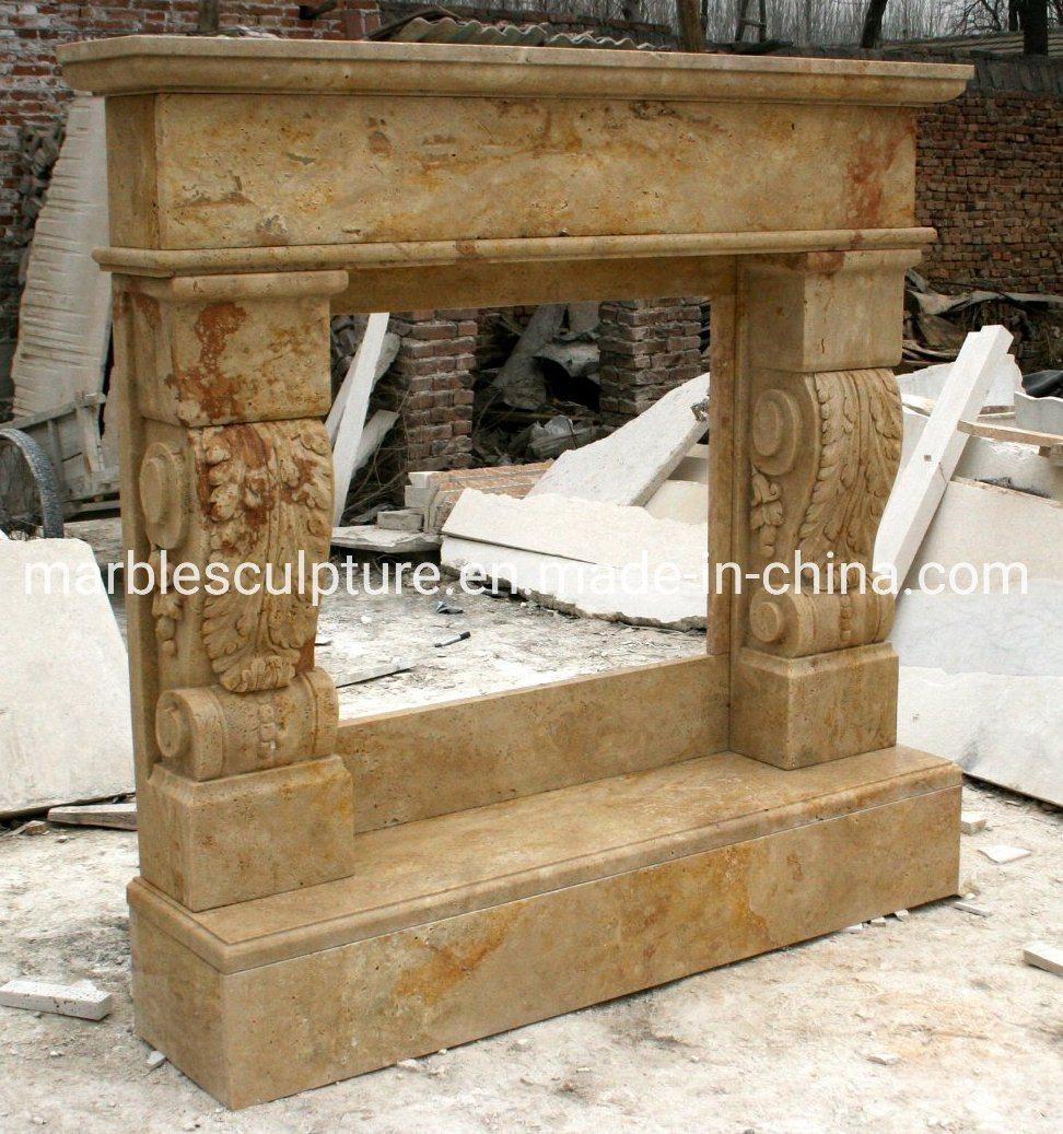 Classic Simple Style Decoration Stone Sculpture Beige Marble Fireplace (SYMF-061)