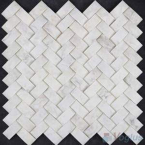 Camber Carrara White Polished Herringbone Marble Mosaic