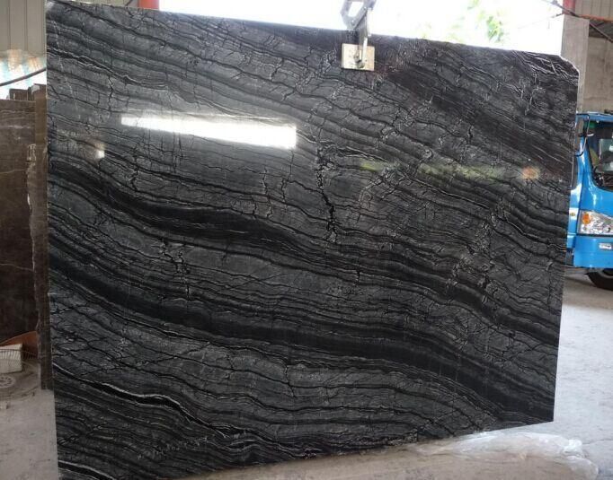 Popular Natural Black Serpeggiante Wood Marble Slab and Tile for Hotel Wall Floor Decorate