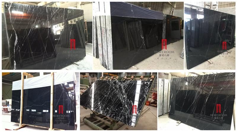 China Factory Bathroom Flooring Design Black Marble Stone Slab