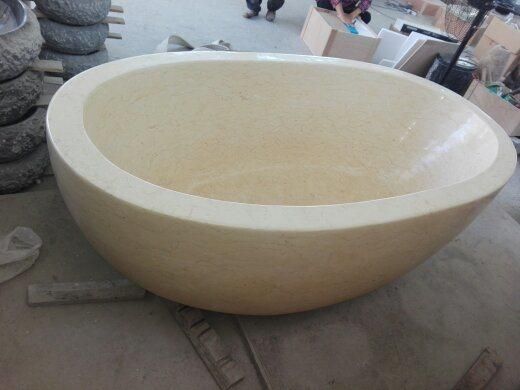 Well Polished Natural Stone Soaking Bathtub Golden Line Cream Marble