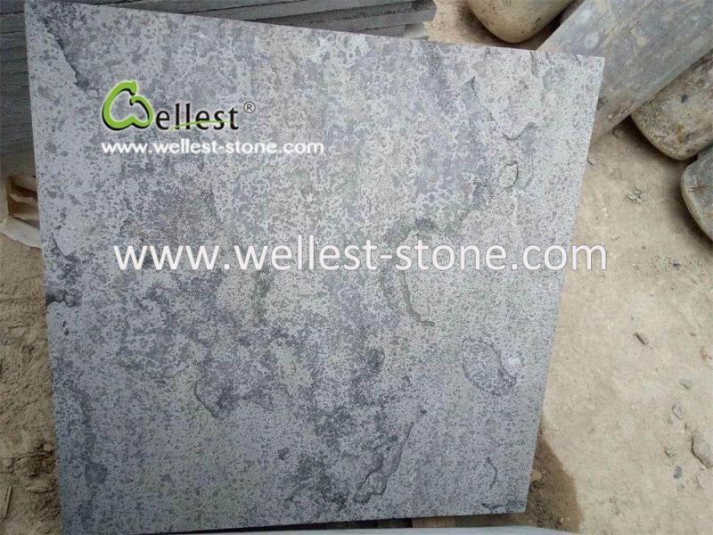 Light Grey Flamed Finished Blue Limestone for Swimming Pool Paving and Coping