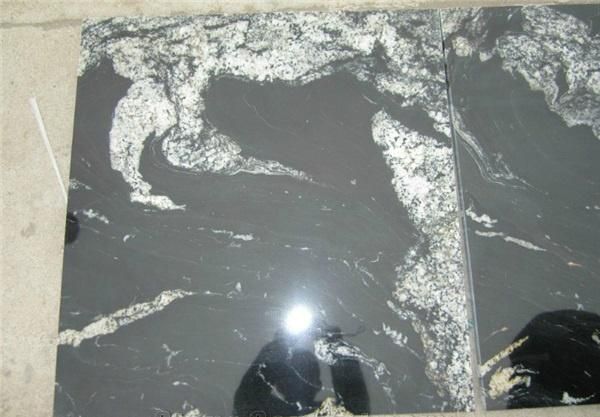 Cosmoc Black Granite Natural Black Granite with White Busy Look Veins Polished Slabs