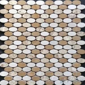 Polished Oval Gold Imperial Marble Stone Mosaic Tile