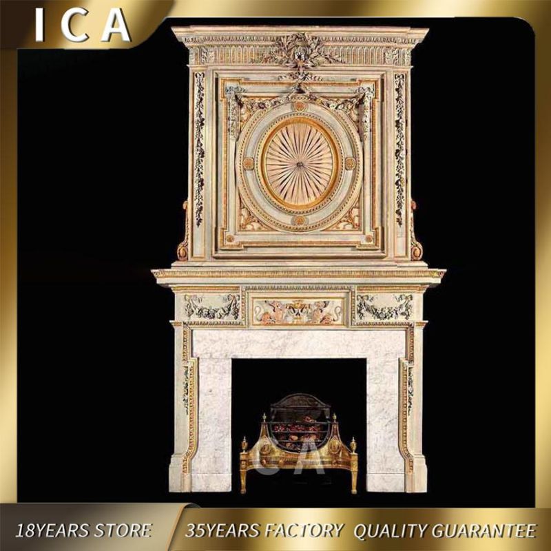 Home Decoration Large Double Marble Fireplace with Figure Statues