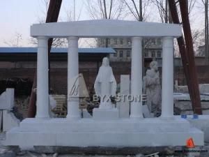 Chinese White Marble Column Memorial with Jesus Statue