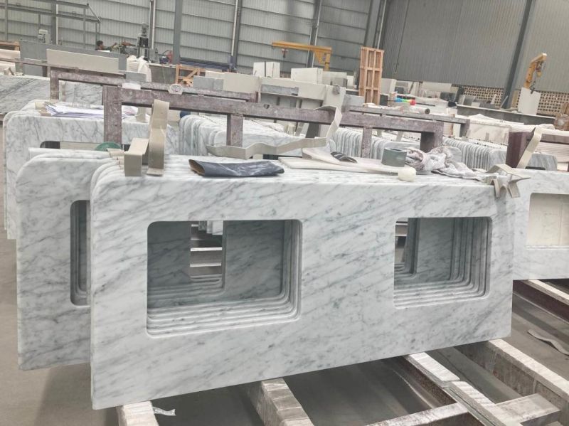 Premium Italian Carrara White Marble Single Sink Kitchen Countertops