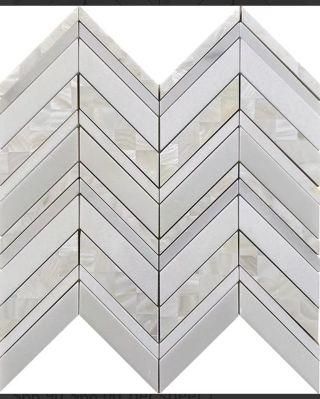 Thassos White and Bianco Carrara Marble Stone Mosaic Mixed Mother of Pearl Classic Style Chevorn Tile