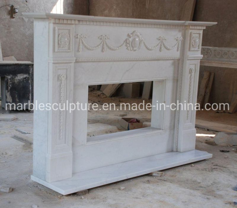 Simple Style White Stone Mantel Marble Fireplace (SYMF-222)