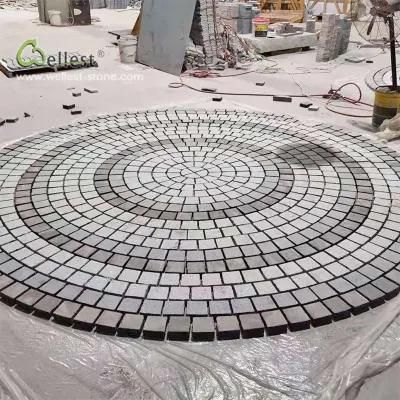 Multi Colors Granite Round Circular Paver Pattern Back Meshed
