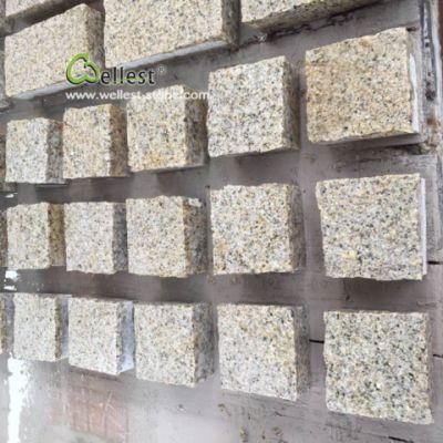 Bush Hammered Yellow Beige Granite Cobblestone Pavers, Driveway Paving Cube Stone, Patio Stone Pavers
